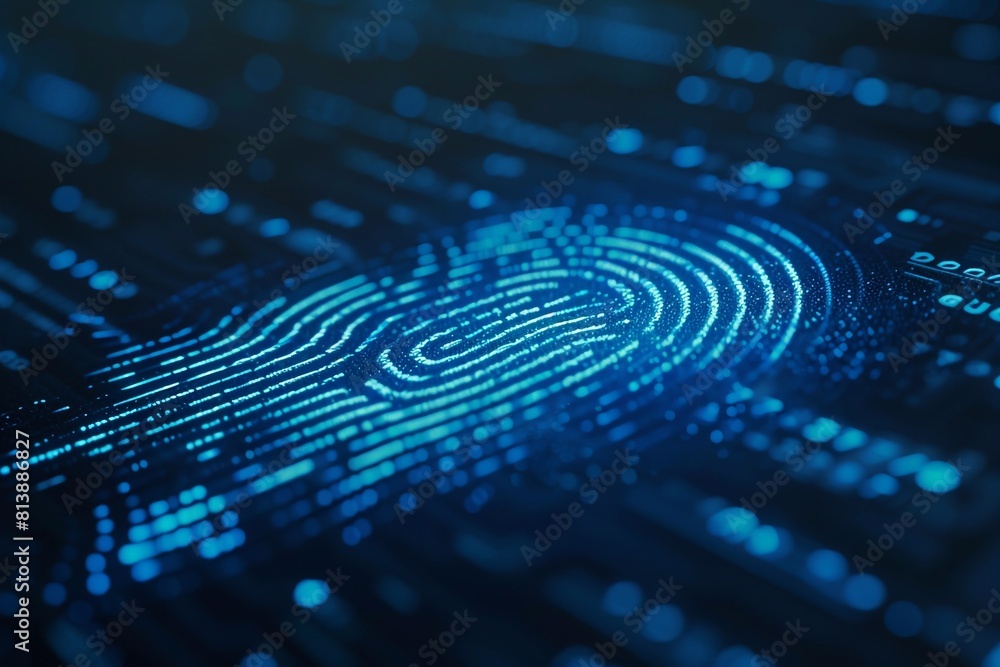 A sleek and modern fingerprint scanning button set against a cool blue background, symbolizing advanced security and biometric technology A sleek and modern fingerprint scanning button set against a cool blue background, symbolizing advanced security and biometric technology
