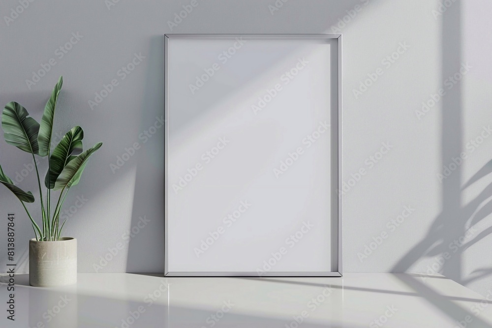 Metal empty frame for poster, print, photo or artwork. Stylish minimalist photo with frame mockup on gray background. Metal empty frame for poster, print, photo or artwork. Stylish minimalist photo with frame mockup on gray background.