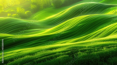 Dynamic Waves of Lush Greenery Under a Glowing Morning Light