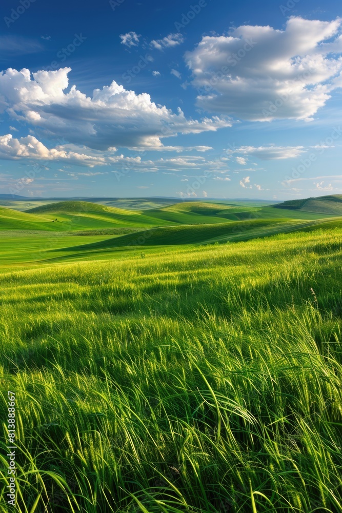 Verdant Rolling Hills Under a Cloudy Sky