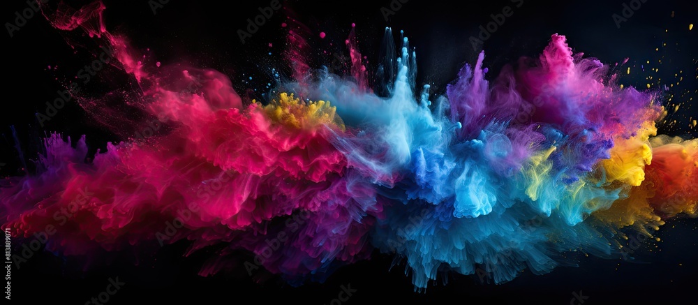 A vibrant burst of colored powder in motion creating a mesmerizing display on a black background The image captures the moment of powder explosion forming a multicolored glitter texture Perfect copy A vibrant burst of colored powder in motion creating a mesmerizing display on a black background The image captures the moment of powder explosion forming a multicolored glitter texture Perfect copy