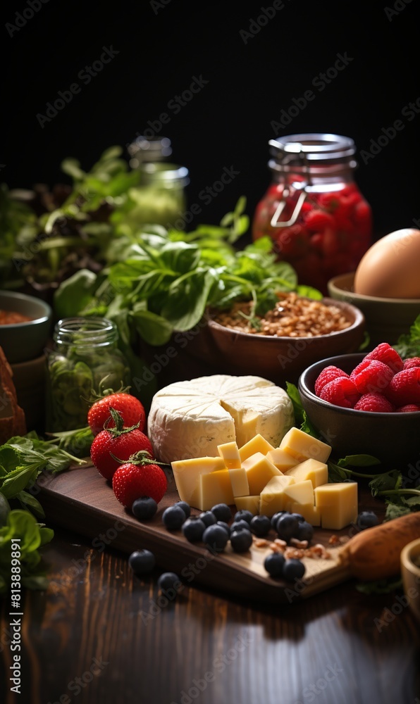 Healthy food in heart and cardiograph on blackboard medical abstract concept Healthy food in heart and cardiograph on blackboard medical abstract concept