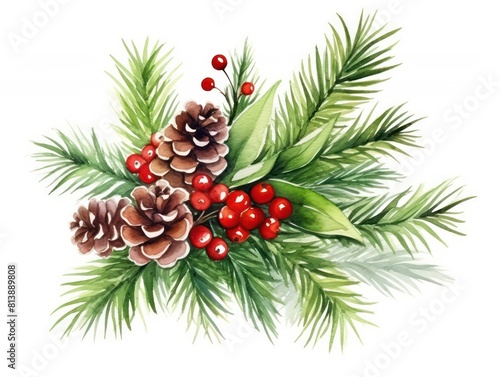 realistic Christmas clipart, watercolor elements isolated on white background