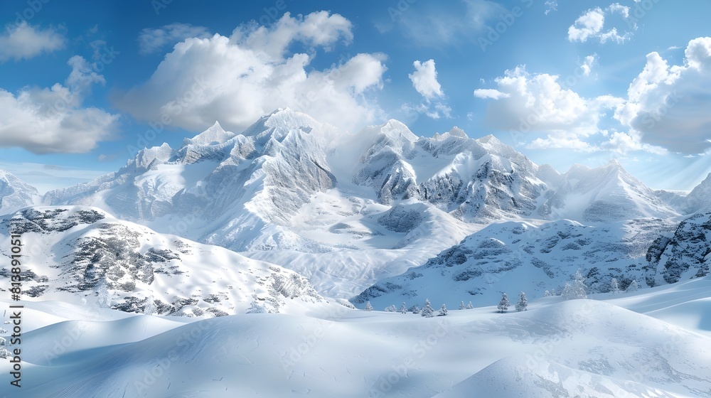 Fototapeta premium Majestic Snowy Peaks and Pristine Alpine Landscape in Winter Wonderland Panorama