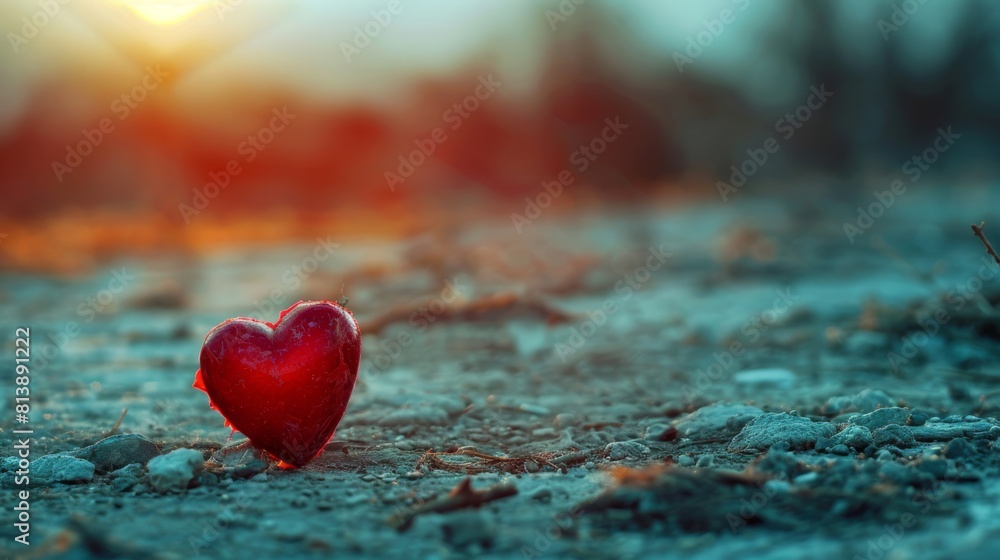 Fototapeta premium A heart made of fire is on a rocky ground