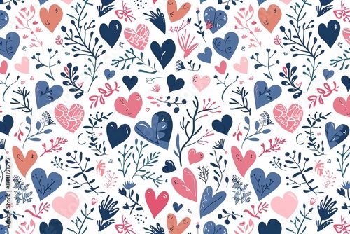  Seamless pattern with hearts. Vector illustration on white background. Valentine pattern. It can be used for wallpapers, cards, wrapping, patterns for clothes and other.
