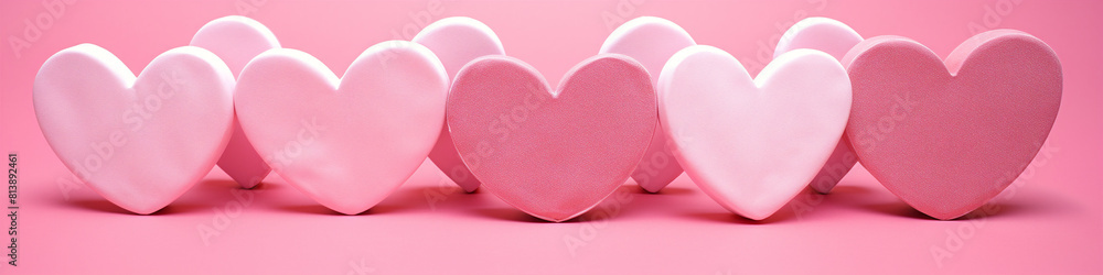 Pink and white 3D hearts on a pink background. Sweet, simple, and cute. Pink and white 3D hearts on a pink background. Sweet, simple, and cute.