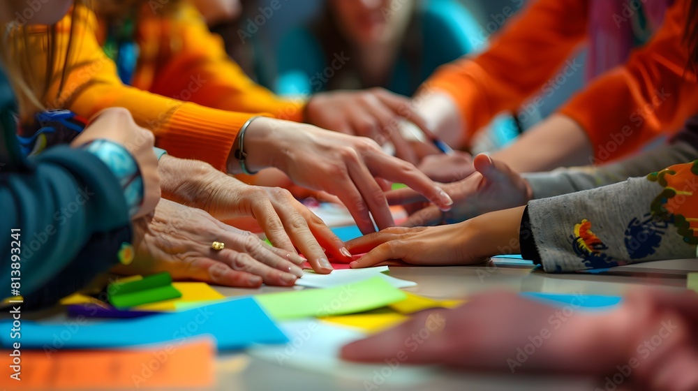 Obraz premium Hands Joined Together in Collaborative Brainstorming Session