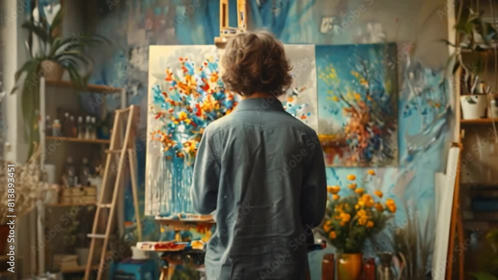 A young prodigy finds solace in the act of painting, their brush gliding effortlessly across the canvas as they express themselves through color and form A young prodigy finds solace in the act of painting, their brush gliding effortlessly across the canvas as they express themselves through color and form