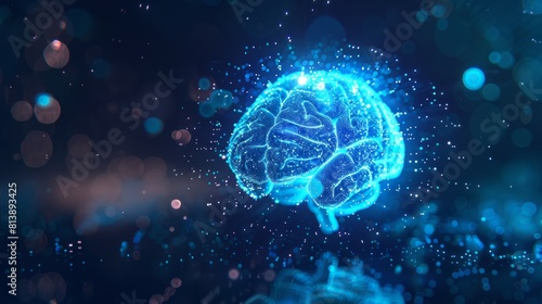 Digital glowing blue light brain human organ. photo