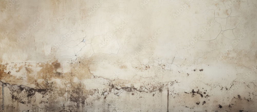 Obraz premium The vintage background features an aged white concrete wall with small cracks providing ample copy space for an image