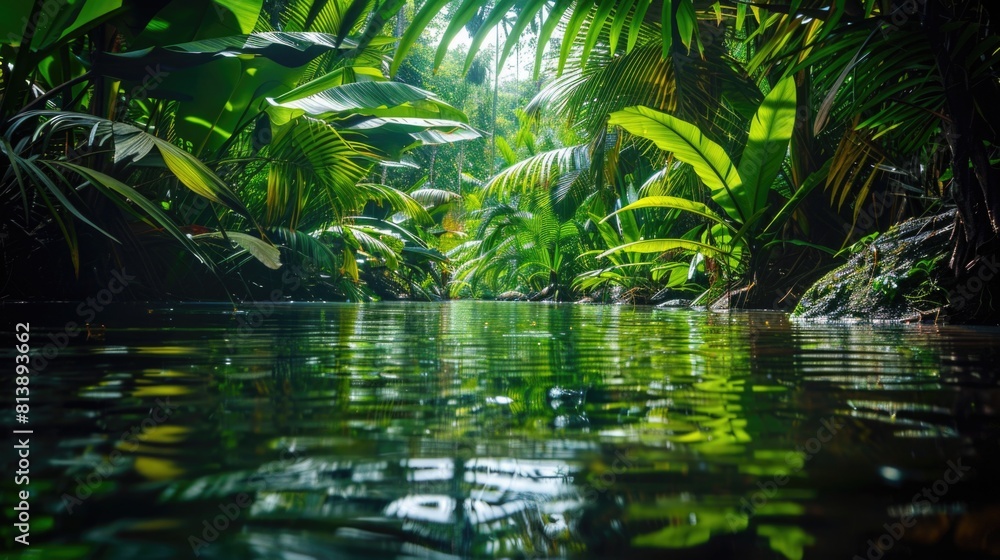 Obraz premium Tranquil Jungle Waterfall: Serene Tropical Oasis