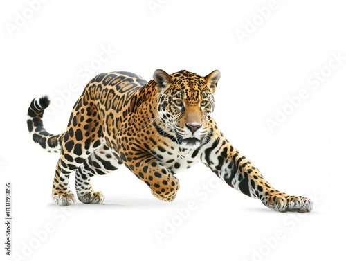 realistic jaguar running in a full body isolated on a white background 
