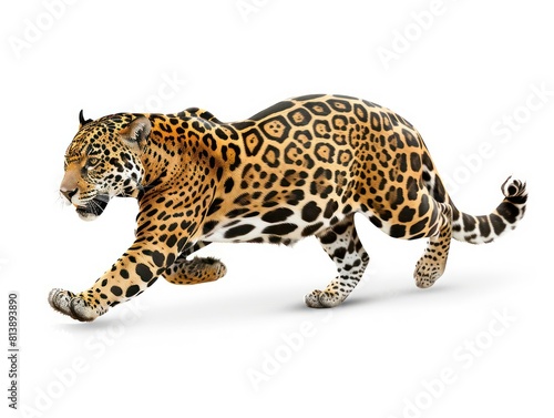 realistic jaguar running in a full body isolated on a white background 