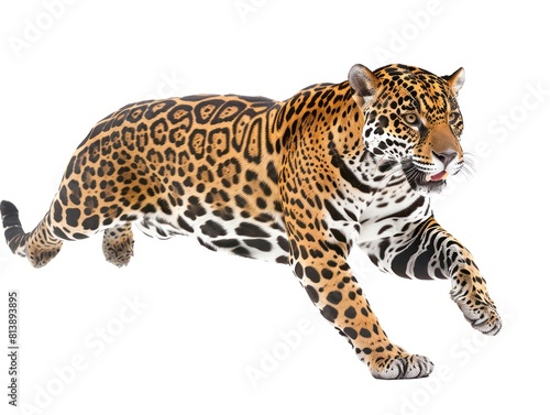 realistic jaguar running in a full body isolated on a white background 