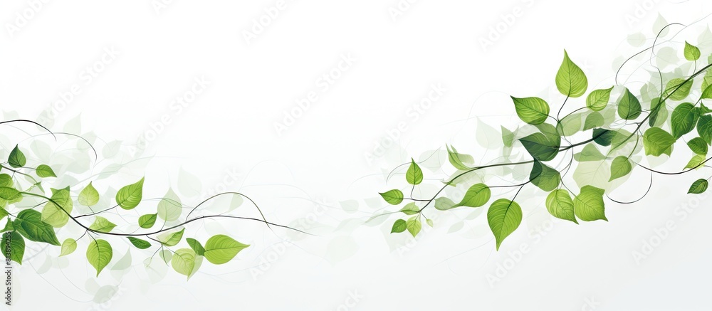 Abstract copy space image of green leaves and branches on a white background representing the concept of nature love for the earth and ideal for design and decoration with a textured environment Abstract copy space image of green leaves and branches on a white background representing the concept of nature love for the earth and ideal for design and decoration with a textured environment
