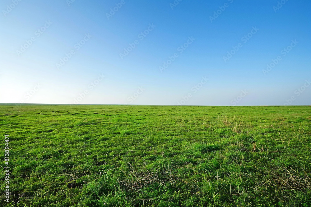 barren green meadow in the heat of summer