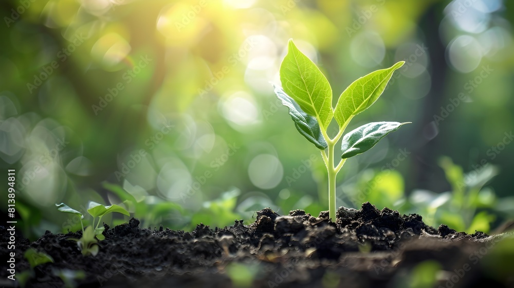 Green Sprout Emerging from Fertile Soil in Natural Outdoor Environment Green Sprout Emerging from Fertile Soil in Natural Outdoor Environment