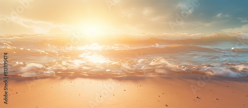 Beautiful beach with perfect sand illuminated by the lovely backlight creating a stunning copy space image