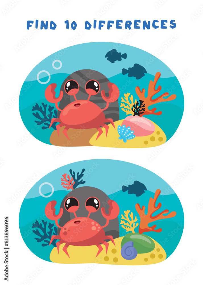 Mini games for kids. preschoolers. Find 10 differences. Picture with a sea crab. Logic tasks for preschoolers. Games 3-4 years old. Mini games for kids. preschoolers. Find 10 differences. Picture with a sea crab. Logic tasks for preschoolers. Games 3-4 years old.