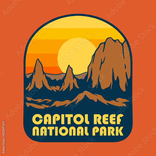 SUNSET ON CAPITOL REEF NATIONAL PARK BADGE LOGO DESIGN VECTOR ILLUSTRATION