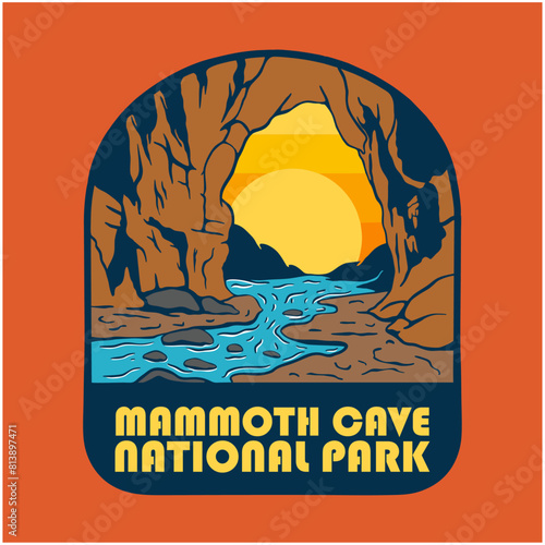 SUNSET ON MAMMOTH CAVE NATIONAL PARK BADGE LOGO DESIGN VECTOR ILLUSTRATION
