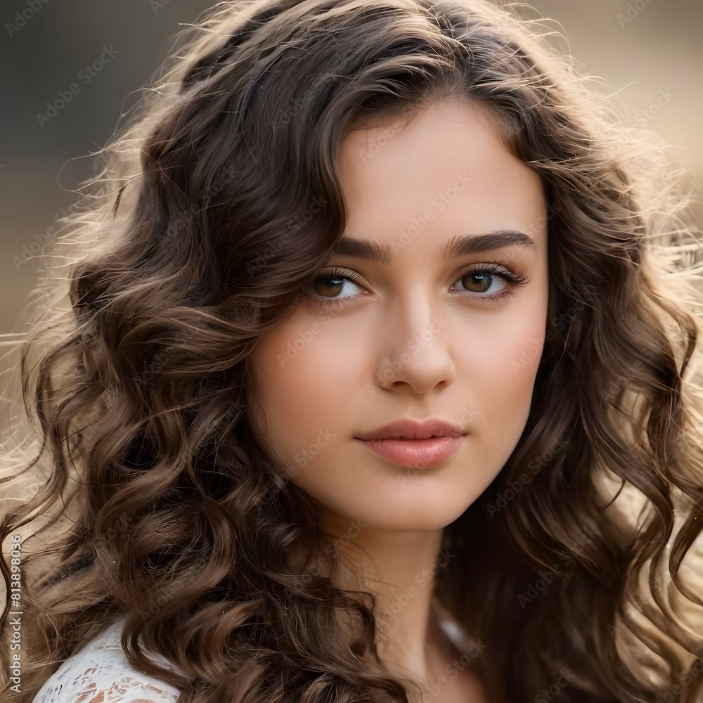 Brunette girl with long and shiny wavy hair . Beautiful model with curly hairstyle . Brunette girl with long and shiny wavy hair . Beautiful model with curly hairstyle .