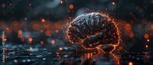 Wallpaper Mural A 3D rendered image of a human brain glowing with neural connections in a dark space Torontodigital.ca