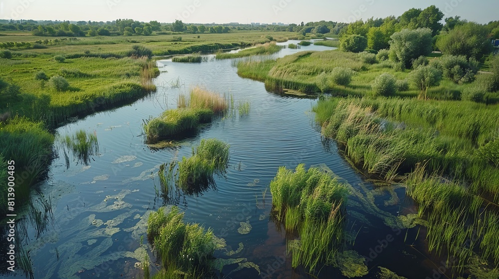 summer landscape with a river flowing through a green meadow. summer landscape with a river flowing through a green meadow.