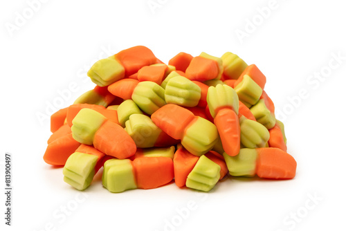 Juicy colorful jelly sweets isolated on white.  Jelly carrots.