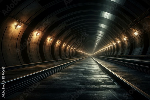 Dynamic Train with lights in sleek tunnel. Black and white photo of high speed modern railway. Generate ai