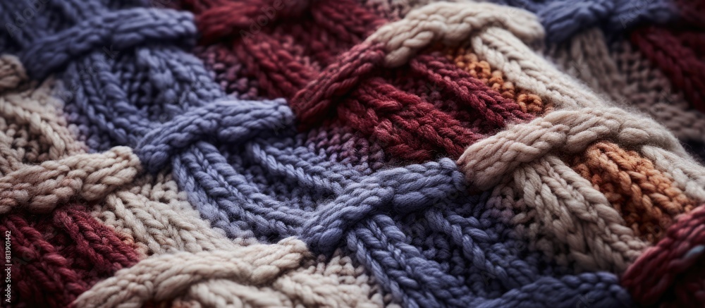 Copy space image showcasing intricate details of a handmade wool sweater s woven workmanship Copy space image showcasing intricate details of a handmade wool sweater s woven workmanship