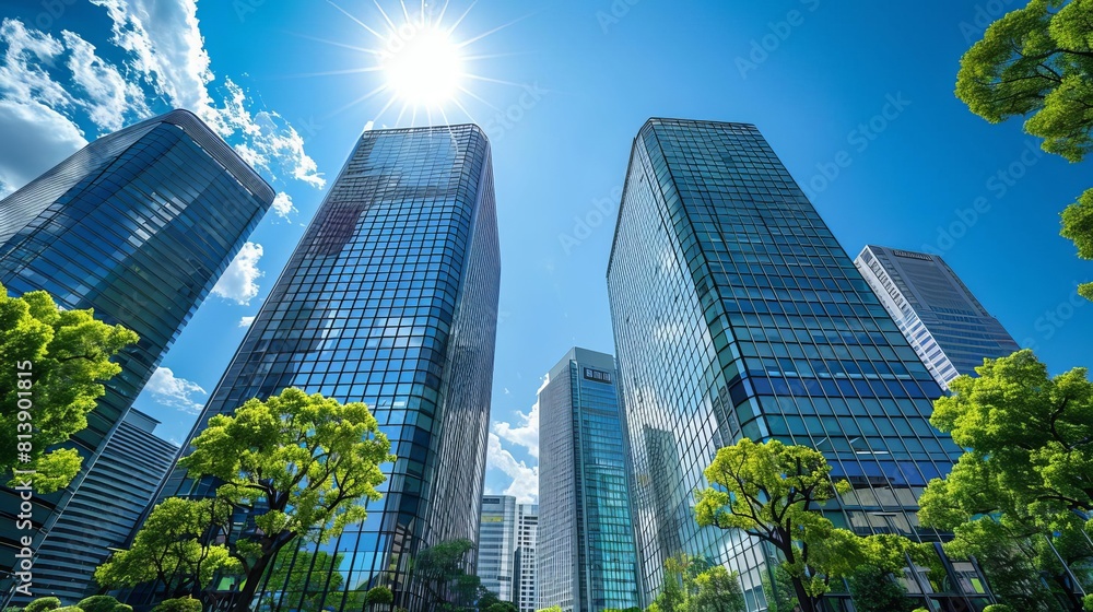 The gleaming skyscrapers of a modern city.