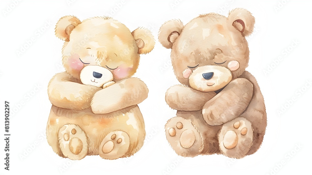 Cozy Pair of Teddy Bears Embracing in Gentle Hug Radiating Warmth and Comfort of Childhood Memories Cozy Pair of Teddy Bears Embracing in Gentle Hug Radiating Warmth and Comfort of Childhood Memories
