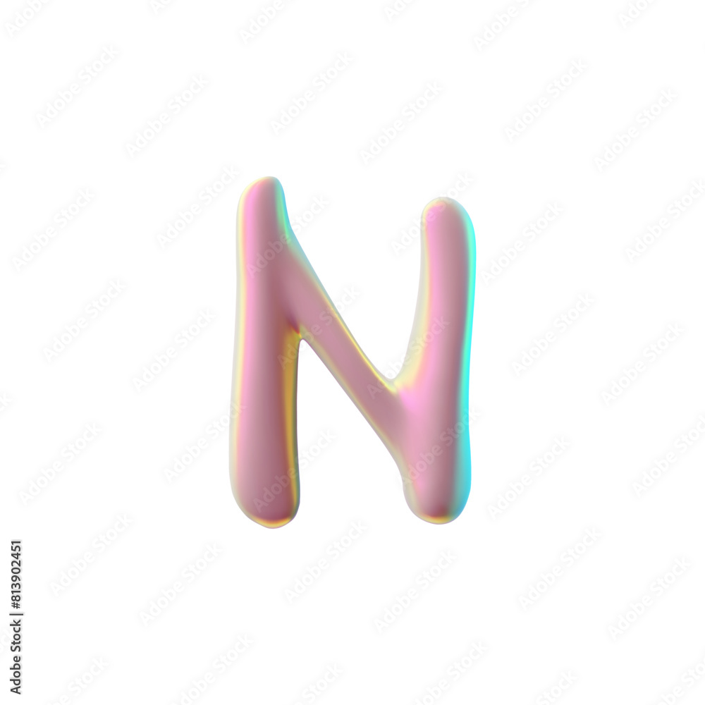 Glossy iridescent pink 3D vector illustration of English letters N. Glossy iridescent pink 3D vector illustration of English letters N.