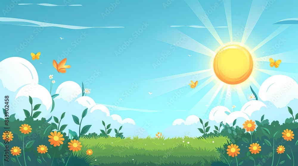 Sunny sky in flat design front view clear day theme animation Complementary Color Scheme
