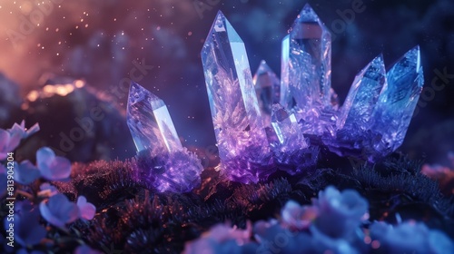 Luminescent crystals grow harnessing tech background photo