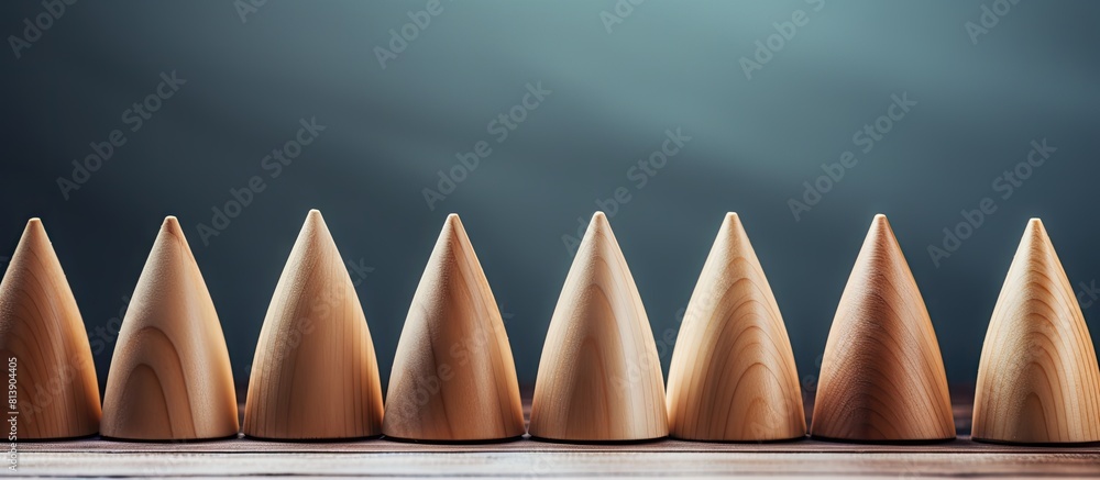 Wooden cones on a backdrop of a copy space image