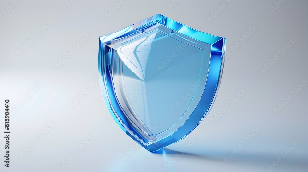 Shield Isometric Icon in Frosted Blue Glass and White Acrylic on Transparent Technical Background Shield Isometric Icon in Frosted Blue Glass and White Acrylic on Transparent Technical Background