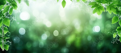 A leafy frame with a bokeh background features a vibrant green leaves pattern representing the concept of summer or spring In the image you can see the Goat s Foot Creeper plant Ipomoea pes caprae an photo