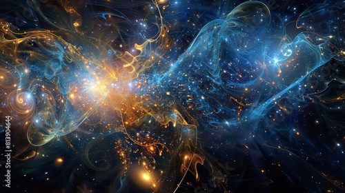 Wallpaper Mural Quantum entanglements depicted as shimmering threads of light weaving interconnectedness background Torontodigital.ca
