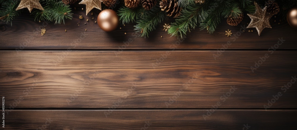 The wooden background serves as a perfect setting for the Christmas wreath with ample copy space image available The wooden background serves as a perfect setting for the Christmas wreath with ample copy space image available