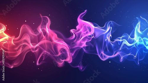 The background is a colorful abstract modern with transparent smoke.