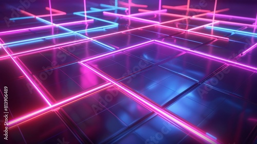 Neon grids intersect to create mesmerizing lattice background