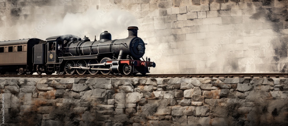 Fototapeta premium Copy space image of a train passionately training on a stone wall background