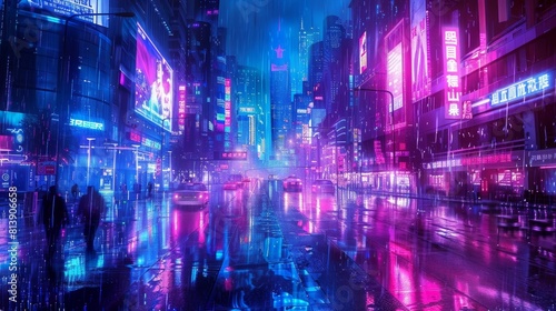 Cityscapes bathed in neon light pay homage to cyberpunk aesthetic background photo