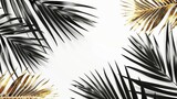 Stunning botanical design with tropic jungle rainforest leaves, exotic plant design with copyspace for a sale or travel flyer with tropical black palm leaf and golden inscription