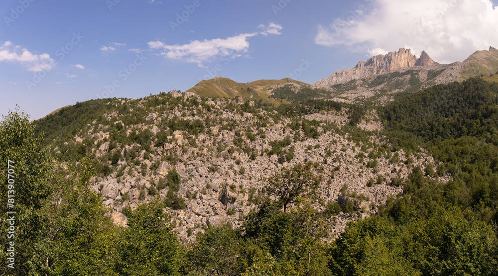 Large stones fell into the forest. Kyapaz. Azerbaijan.