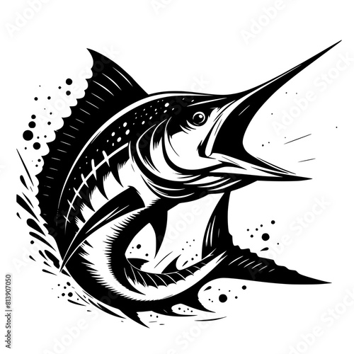 illustration of a marlin fish,  Elegant marlin fish vector illustration with sharp details, highlighting the beauty and agility of the sea. Perfect for marine-themed designs or underwater life art.