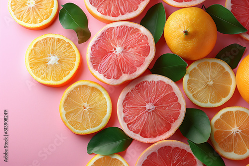 Pattern of summer citrus on pink background  3d render  top view 